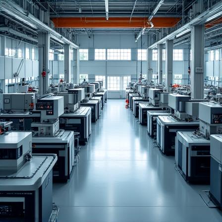 Widok z góry na warsztat prototypowni pełen obrabiarek CNC