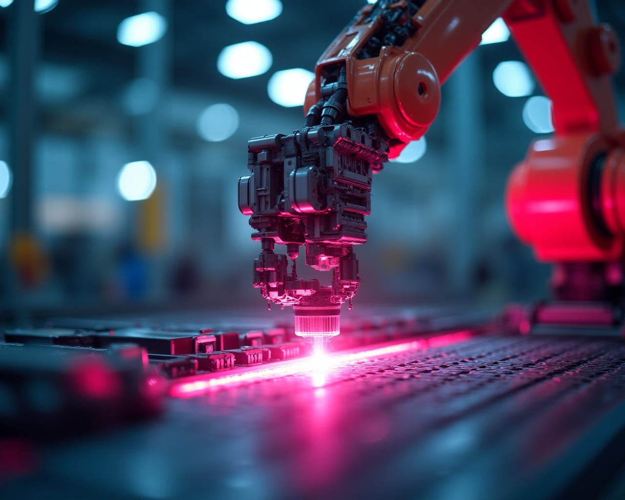 Zaawansowane ramię robotyczne w nowoczesnej hali produkcyjnej